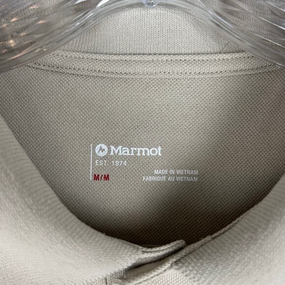 Marmot Short Sleeve Polo Shirt Men's Size Medium Beige Tan - Picture 4 of 8